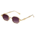 Lunettes de soleil octogonales rétro dorées avec verres dégradés violets et branches ciselées - Monture Dorée Double Gris