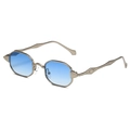 Vintage polygonal silver metal sunglasses with blue gradient lenses and embossed temples - Silver Frame Blue Gradient