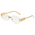 Minimalist rimless octagonal sunglasses with gold metal frame and clear lenses - Gold Frame Clear Lens