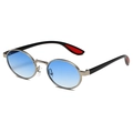 Retro oval sunglasses with silver metal frame and blue gradient lenses for fashion - Silver Frame Blue Gradient