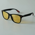Sporty black polarized sunglasses with yellow lenses and red accents for driving - Matte Black Frame Yellow Night Vision Lens