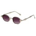 Retro champagne gold sunglasses with purple gradient lenses and geometric metal frame - Silver Frame Double Grey