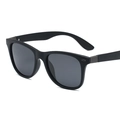 Classic matte black polarized sunglasses with dark gray lenses and silver metal hinges - Shiny Black Frame Grey Lens