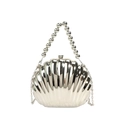 Silberne Abendtasche in Muschelform mit Perlen griff und abnehmbarem Kettenriemen - Silber (Mit Perlengriff)