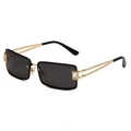 Y2K eckige Sonnenbrille aus goldenem Metall mit grauen Gläsern und Strasssteinen - Goldener Rahmen Graue Gläser