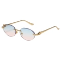 Lunettes de soleil ovales sans monture avec verres dégradés bleu-rose et décor léopard - Monture Dorée Dégradé Bleu vers Rose