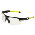Lunettes de cyclisme sport avec monture noire, verres clairs et branches jaunes antidérapantes - Monture noir brillant verres transparents