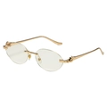 Lunettes de soleil ovales sans monture avec branches dorées et décor de léopard - Monture Dorée Verres Transparents