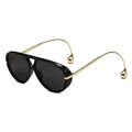 Gafas de sol aviador de moda con colgantes dorados y lentes oscuros polarizados - Negro Brillante/Lente Gris