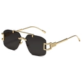 Randlose Doppelsteg-Sonnenbrille mit goldenem Metallrahmen und grauen geometrischen Gläsern - Goldener Rahmen Graue Gläser