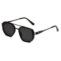 Fashionable black double-bridge sunglasses with a polygonal frame and dark grey lenses - Black Frame Grey Lens