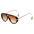 Gafas de sol estilo piloto con montura negra y colgantes de gota de agua dorados - Glossy Black Gradient Tea Lens