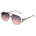 Randlose Retro-Sonnenbrille mit lila Verlaufsgläsern und goldenem Metallgestell für Damen - Silberrahmen Grau Rosa
