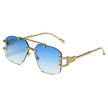 Lunettes de soleil sans monture modernes avec verres dégradés bleus et branches en métal doré - Monture Dorée Dégradé Bleu