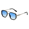 Fashionable double-bridge sunglasses with blue-white gradient lenses and silver arms - Silver Frame Blue Gradient