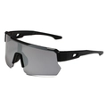 Matte black cycling sunglasses with silver reflective shield lens for outdoor sports - Black Frame Silver Mirror