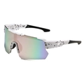 White cycling sunglasses with black speckled frame and neon gradient lens coating - White Frame Pink Mirror Lens