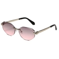 Rimless geometric sunglasses featuring pink gradient lenses and silver metal temples - Silver Frame Grey Pink