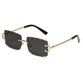Chique randloze zonnebril met grijze geschulpte glazen en gouden C-vormig metalen frame - Gouden Frame Grijze Lens
