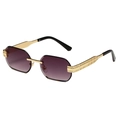 Fashion rimless sunglasses with octagonal purple gradient lenses and gold metal frames - Gold Frame Double Grey