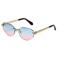 Rimless geometric sunglasses featuring gold frames and blue-to-pink gradient lenses - Gold Frame Blue to Pink Gradient