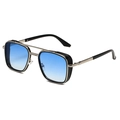 Double-bridge square aviator sunglasses with silver metal frame and blue gradient lenses - Silver Frame Blue Gradient