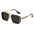 Retro square steampunk sunglasses with gold metal frame and double bridge for men - Gold Frame Grey Lens