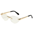 Rimless polygonal sunglasses with gold metal leopard head decor and black temple tips - Gold Frame Clear Lens