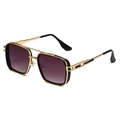 Retro punk square frame sunglasses for men with gold metal temples and purple lenses - Gold Frame Double Grey