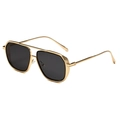 Lunettes de soleil pilote vintage 2025 avec monture en métal doré et double pont - Monture Dorée Verres Gris