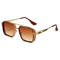 Vintage punk square metal sunglasses with gold frame and gradient brown lenses - Gold Frame Double Tea
