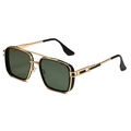 Men's vintage square frame sunglasses with golden metal trim and dark lenses - Gold Frame Dark Green Lens