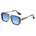 Retro-Punk-Sonnenbrille für Herren mit silbernem Metallrahmen und blauem Verlaufsglas - Silberner Rahmen Blauer Verlauf
