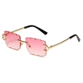 Randloze zonnebril met roze verloop, golvende glazen en gouden C-vormige metalen scharnieren - Gouden Frame Roze Verloop