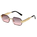 Frameless rimless sunglasses with purple gradient hexagonal lenses and gold metal arms - Gold Frame Grey Pink Lens