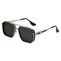 Retro-Punk-Sonnenbrille mit quadratischem Silberrahmen und doppeltem Metallsteg - Silberner Rahmen Graue Gläser