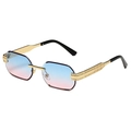 Rimless sunglasses with gold engraved temples and blue-pink gradient lenses - Gold Frame Blue to Pink Gradient
