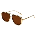 Lunettes de soleil punk carrées vintage avec monture dorée et verres bruns pour femme - Monture Dorée Verres Ambrés