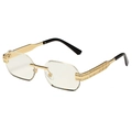 Rimless polygon sunglasses with gold metal frame and textured temples with black tips - Gold Frame Clear Lens