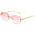 Zeshoekige randloze zonnebril met roze gradiënt glazen en gouden metalen frame op wit - Gouden Frame Roze Verloop