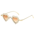 Luxury heart-shaped sunglasses with gold metal frame and rhinestone trim decoration - Gold Frame Double Tea