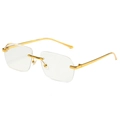 Lunettes de soleil carrées sans monture avec branches dorées et verres clairs - Monture Dorée Verres Transparents