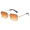 Panther head frameless rectangle sunglasses with orange gradient lenses and gold temples - Gold Frame Double Tea