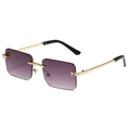 Fashionable rimless square sunglasses with gradient purple lenses and leopard head hardware - Gold Frame Double Grey