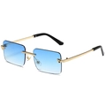 Frameless square sunglasses with blue gradient lenses and gold leopard head detail - Gold Frame Blue Gradient
