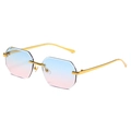 Randloze achthoekige zonnebril met gouden metalen pootjes en blauw-roze verloopglazen - Gouden Frame Blauw naar Roze Gradiënt
