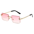 Frameless square sunglasses with pink gradient lenses and gold leopard head accent - Gold Frame Pink Gradient