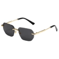 Polygonal rimless sunglasses with diamond-cut dark grey lenses and gold metal temples - Gold Frame Grey Lens