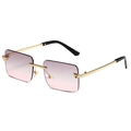 Fashion rimless sunglasses with gradient purple lenses and golden panther head decor - Gold Frame Grey Pink Lens