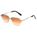 Octagonal rimless sunglasses with brown gradient lenses and gold textured metal temples - Gold Frame Gradient Tea